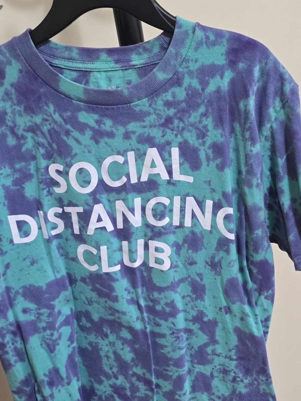 Social Distancing Club" Purple & Teal Tie-Dye Graphic T-Shirt